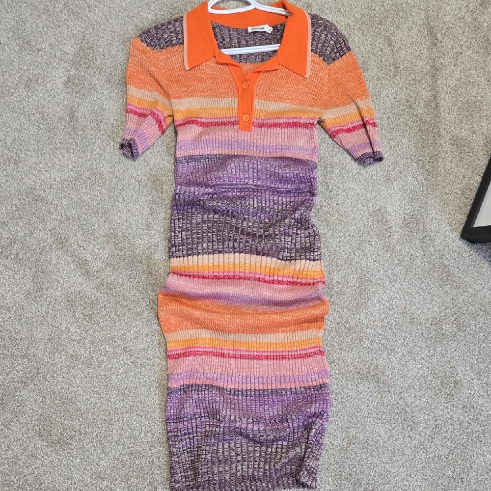 MARCS Orange And Purple Striped Midi Dress - Womens S